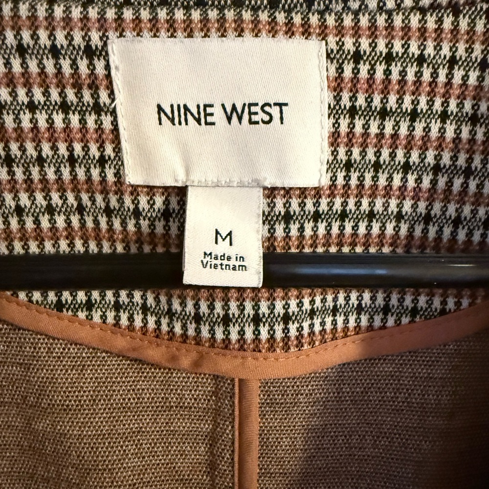 Nine West Brown and Tan Houndstooth Blazer